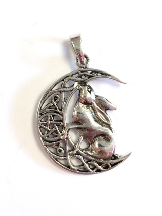 Moon Gazing Hare Silver Pendant  from Silver Symbolic Jewellery