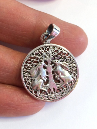 Moon Gazing Hares Silver Pendant from Silver Symbolic Jewellery